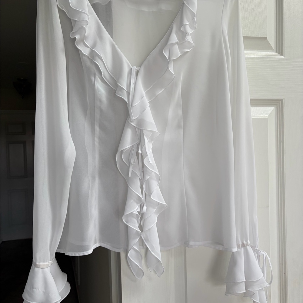 Vintage Boho White Ruffle Blouse